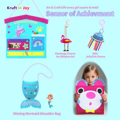 Kruft in Joy My First Sewing Kit Fun felt Craft for Kids-8 Easy DIY Project twiggle Stuffed Animal Doll Plush Pillow Bag Charms Unicorn Mermaid Bear Fox Owl,Learn to Sew Embroidery Gift for Girl 5 12